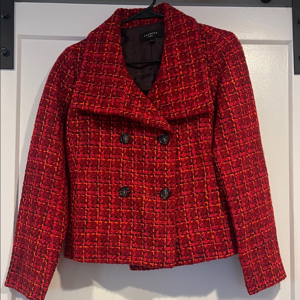 Talbots Women's 6 Petite Blazer Red Wool Blend Blazer Jacket Double Button Front